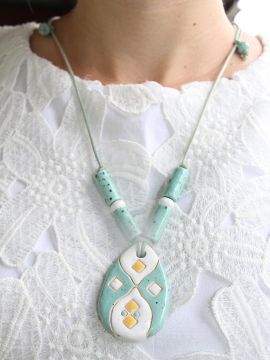 Colar Pingente Gota com Brinco - Azul Manchado