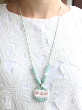 Colar Pingente com Brinco - Azul Manchado