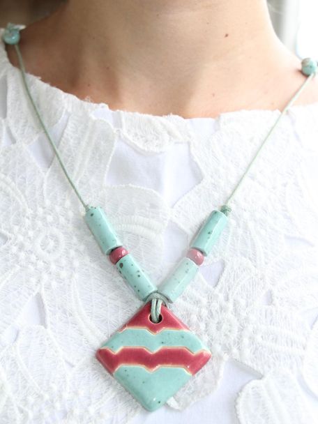 Colar Pingente com Brinco - Azul Manchado
