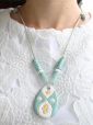 Colar Pingente Gota com Brinco - Azul Manchado