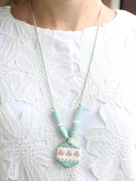 Colar Pingente com Brinco - Azul Manchado